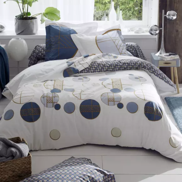 Taie de traversin percale de coton (L200 cm) Romeo Bleue 2