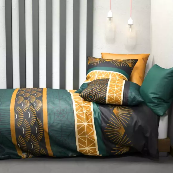 Housse de couette et deux taies coton (260 cm) Qobe Bleu canard 3