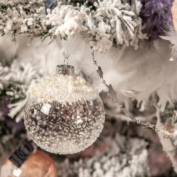 Lote de 3 bolas de Navidad en vidrio (D80 mm) Moteada Blanco irisado  3