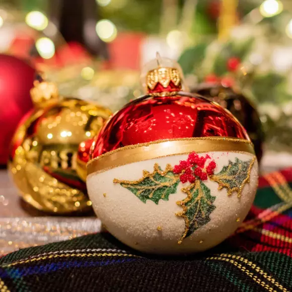 Lot de 6 boules de Noël en verre (D80 mm) Houx Rouge  2