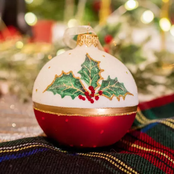 Lote de 6 bolas de Navidad en vidrio (D80 mm) Acebo Rojo  3
