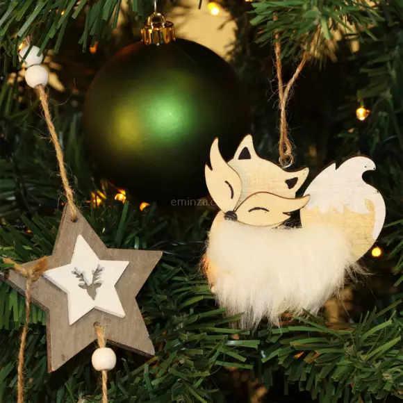 Lot de 2 Renards de Noël à suspendre Chipeur Naturel 127