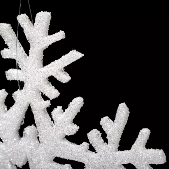 Lot de 6 flocons de Noël à suspendre pailletés Blanc 2
