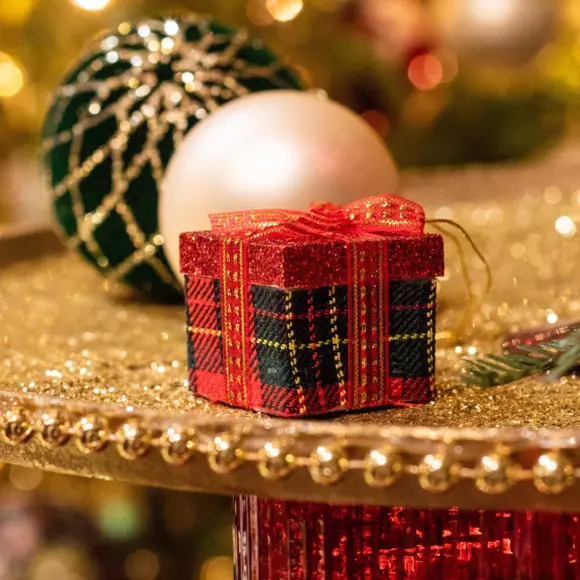 Kerst hangdecoratie vierkant geruit cadeau Rood 2