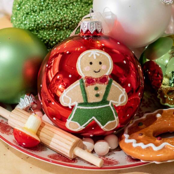 Lotto di 6 palline di Natale di vetro (D80 mm) Petit biscuit Rosso 2