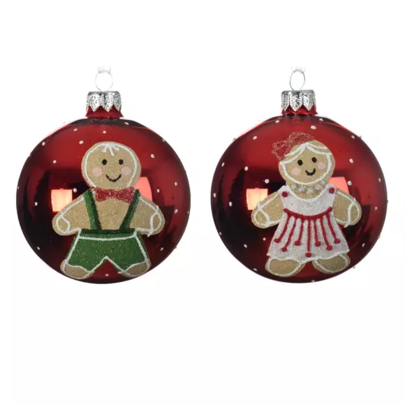 Lote de 6 bolas de Navidad en vidrio (D80 mm) Pequeña galleta Rojo  3