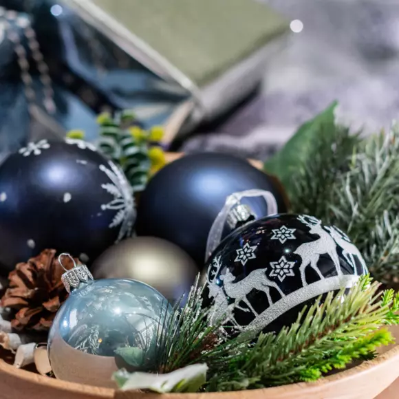6er set Weihnachtskugeln aus Glas (D80 mm) Sous la neige Dunkelblau  2