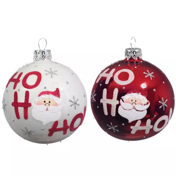 Lote de 6 bolas de Navidad en vidrio (D80 mm) Ho ho ho Rojo  2