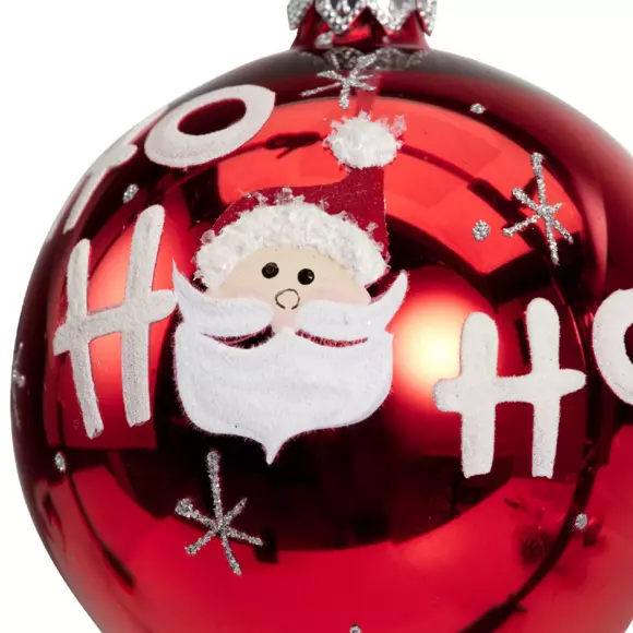 Lote de 6 bolas de Navidad en vidrio (D80 mm) Ho ho ho Rojo  3