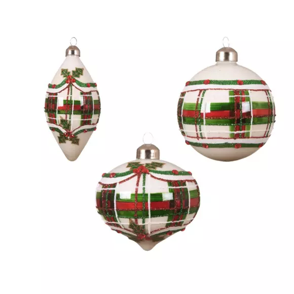 Lot de 3 boules de Noël en verre (D12 mm) Houx en feuille Argent  3