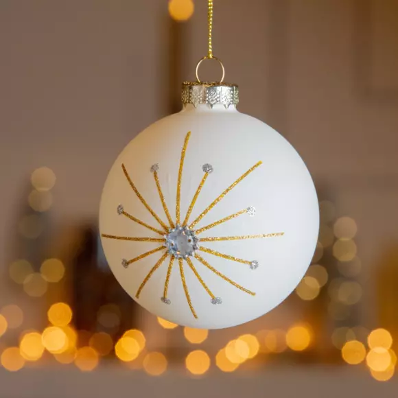 Lote de 3 bolas de Navidad (D80 mm) en vidrio Zoy Blanco lana 2