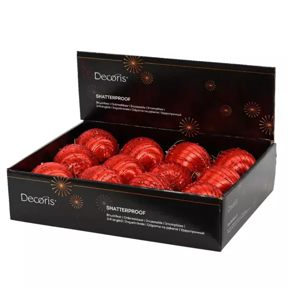 Lot de 12 boules de Noël (D80 mm) Brilla Rouge 2