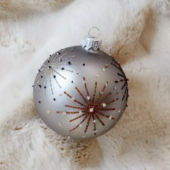 Lot de 6 boules de Noël (D80 mm) en verre Kery Blanc laine, Brun gingembre et Gris marbre 2