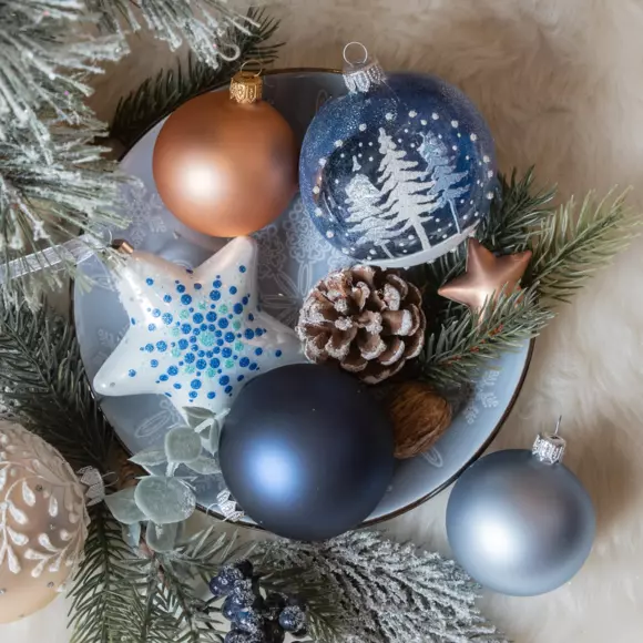 6er Set Weihnachtskugeln (D80 mm) aus GlasForêt de sapins  Blau 2