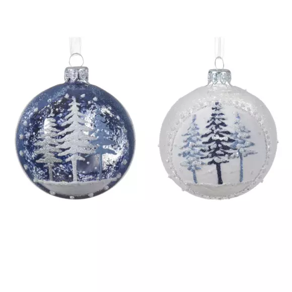 6er Set Weihnachtskugeln (D80 mm) aus GlasForêt de sapins  Blau 3