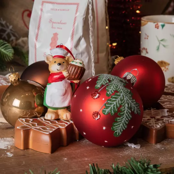 Lote de 6 bolas de Navidad (D80 mm) en vidrio Baies Rojo 2