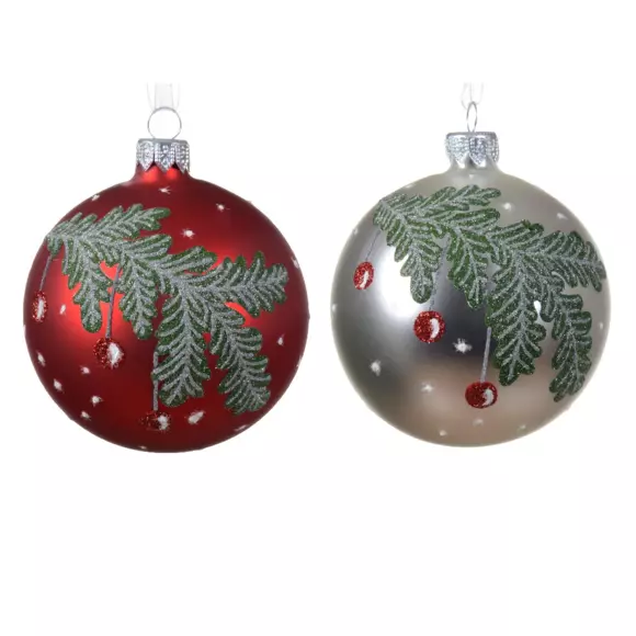 Lote de 6 bolas de Navidad (D80 mm) en vidrio Baies Rojo 3
