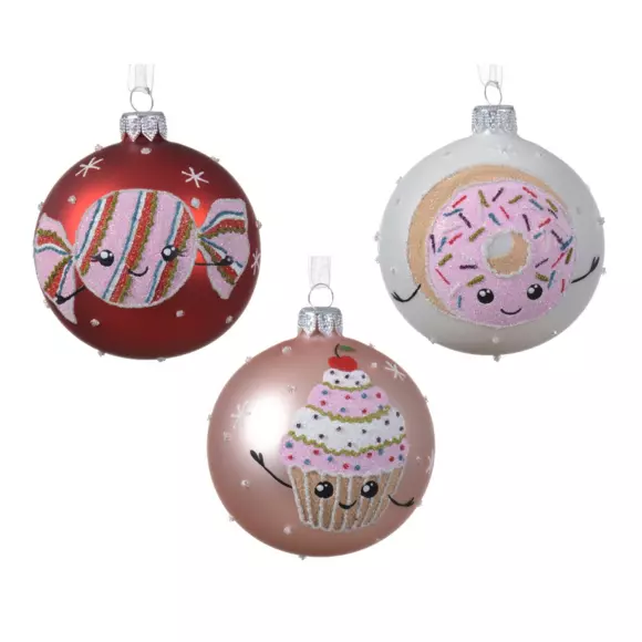 Lote de 6 bolas de Navidad (D80 mm) en vidrio Gourmandises Rosa 2
