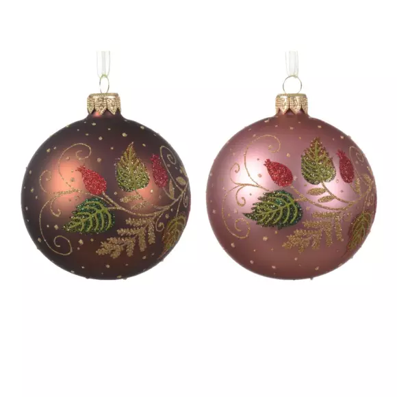 Lot de 6 boules de Noël (D80 mm) en verre Bourgeon Vieux rose 2