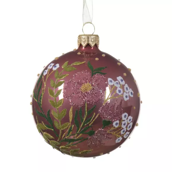 Lot de 6 boules de Noël (D80 mm) en verre Jardin Vieux rose 2