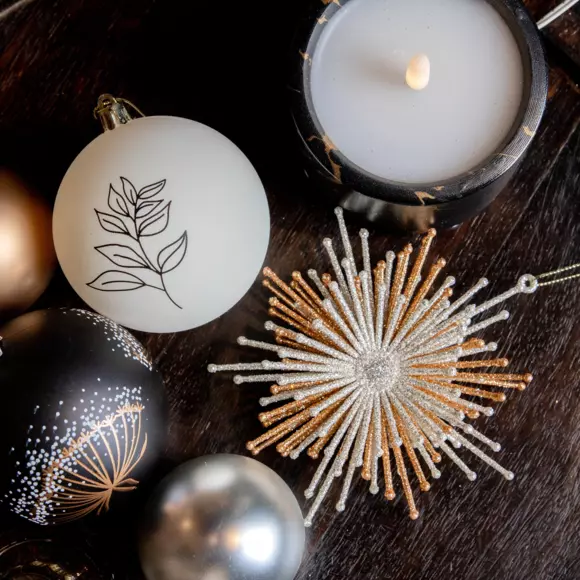 Lot de 12 boules de Noël (D80 mm) Sophia Blanc laine 2
