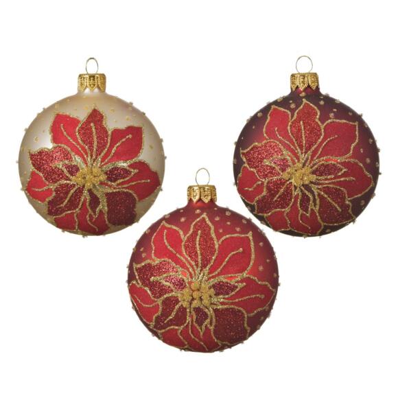 Lote de 6 bolas de Navidad (D80 mm) en vidrio Poinsettia Rojo 2