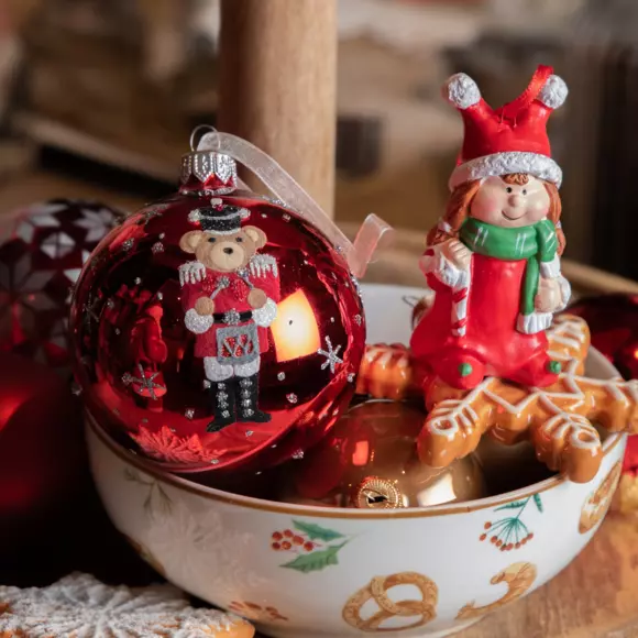 6er Set Weihnachtskugeln (D80 mm) aus Glas Bär Nussknacker Rot 2