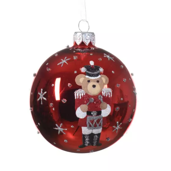 6er Set Weihnachtskugeln (D80 mm) aus Glas Bär Nussknacker Rot 3