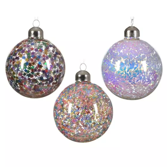 Lote de 12 bolas de Navidad (D80 mm) en vidrio Sequins Transparente 2