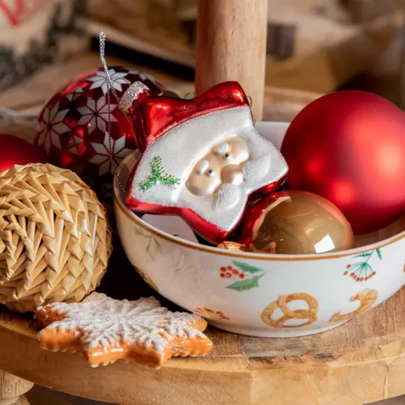 Lot de 12 boules de Noël (D80 mm) en verre Etoiles Santa Rouge 2