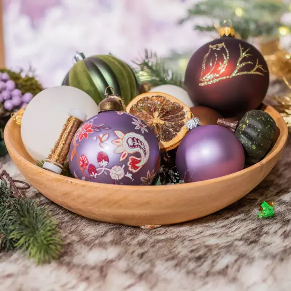 Lote de 3 bolas de Navidad en vidrio (D80 mm) Fily Canela  2