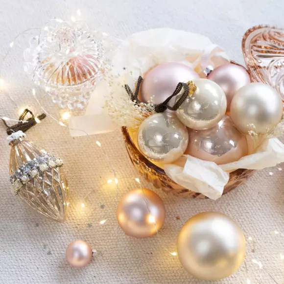 Lot de 6 boules de Noël en verre (D80 mm) Arctique brillantes Rose poudré  2