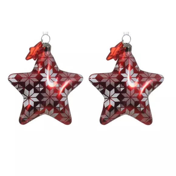Lot de 2 étoiles de Noël à suspendre en verre Floconées  Rouge 2