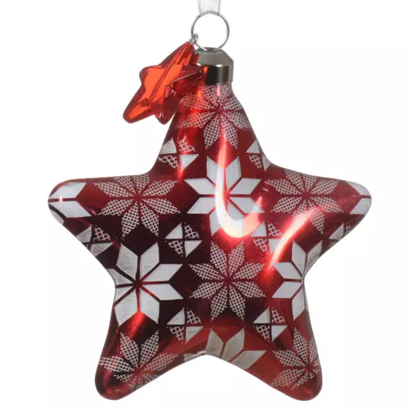 Lot de 2 étoiles de Noël à suspendre en verre Floconées  Rouge 3
