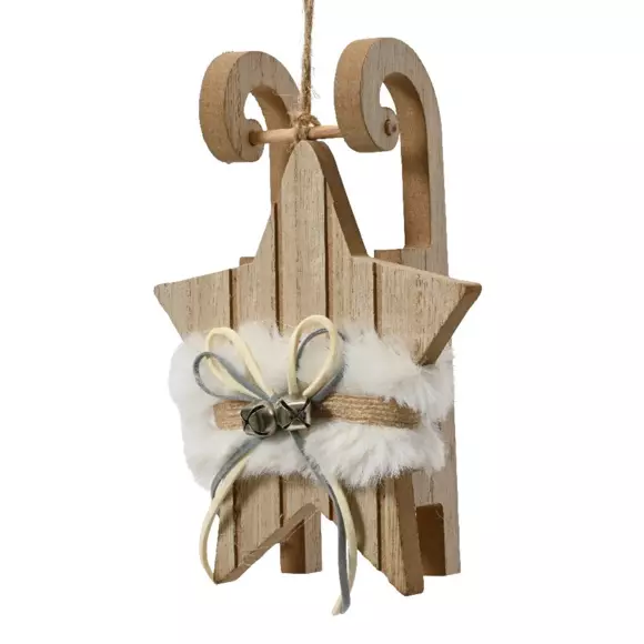 Houten slee Etoile om op te hangen naturelkleur 3