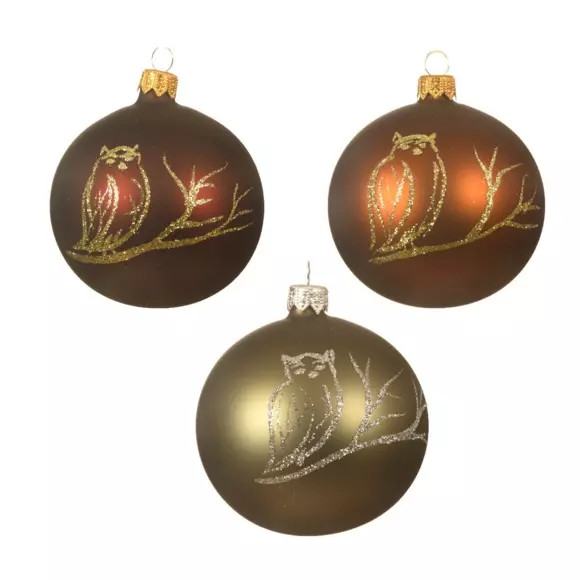 6er set Weihnachtskugeln aus Glas (D80 mm) Hibou Moosgrün  2