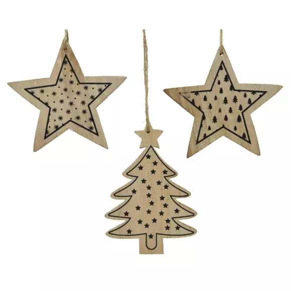Set van 3 kerststerren Ster Kerstboom naturelkleur 2