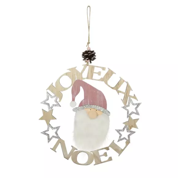 Suspension de fête Tête de Père Noel en bois Naturel 2