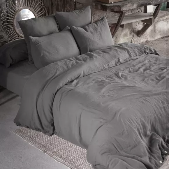 Federa rettangolare garza di cotone (L70 cm) Gaïa Grigio granito 3
