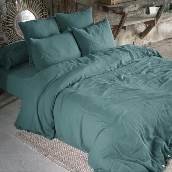 Funda para almohada rectangular en gasa de algodón (L70 cm) Gaïa Azul trullo 3