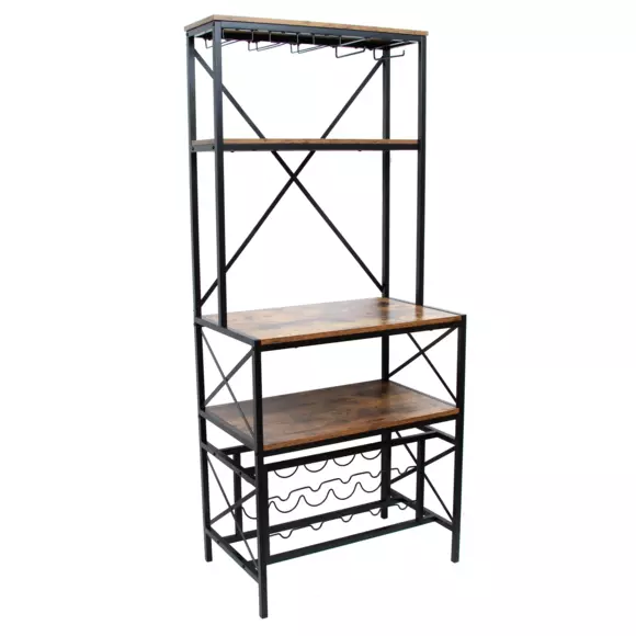 Mueble portabotellas industrial con 10 compartimentos y portavasos (H178 cm) Léon Marrón 2