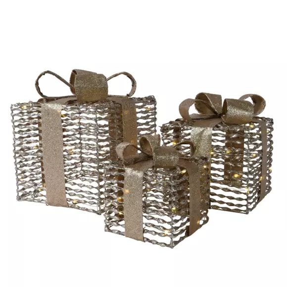 Set van 3 cadeaux Aston (batterijen) verlicht Warm wit 65 LED 3