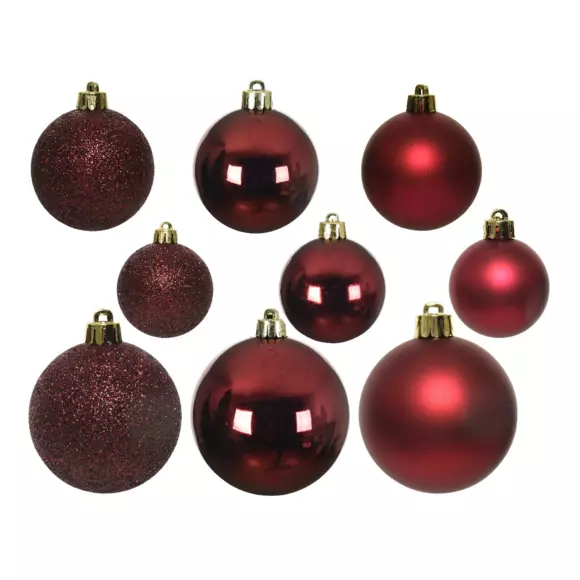 Lot de 30 boules de Noël Alpine assorties Bordeaux 2