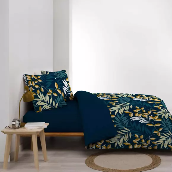Housse de couette et deux taies coton (260 cm) Nelida Bleue 3