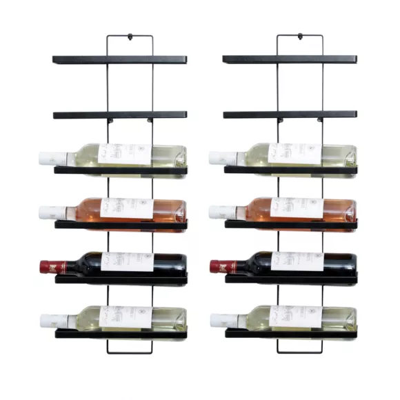 Set van 2 metalen wandflessenrekken, 12 vakken (H 139 cm) Léo Zwart