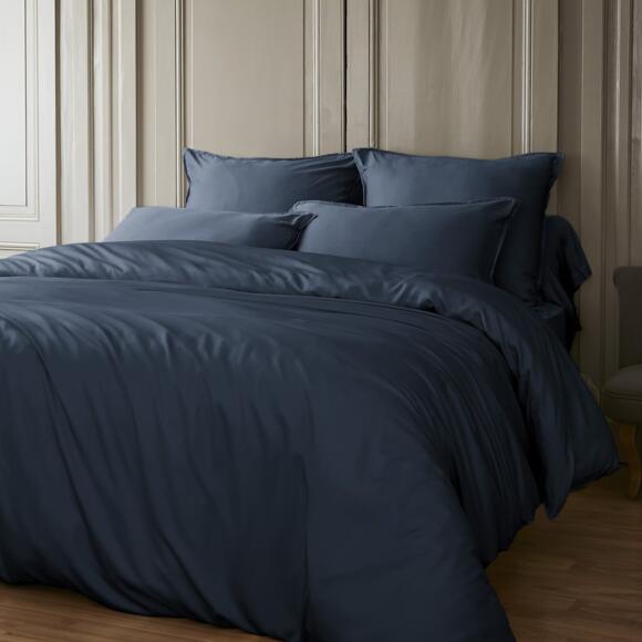 Funda de almohada rectangular en satén de bambú (70 cm) Salomé Azul noche