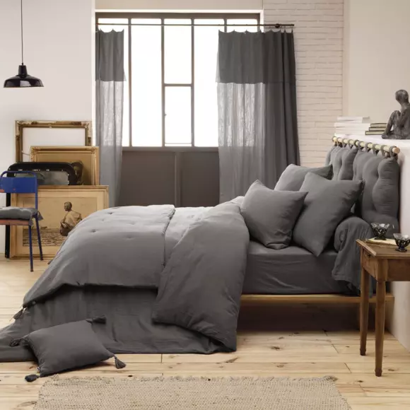 Sábana bajera en gasa de algodón (140 cm) Gaïa Gris granito 2