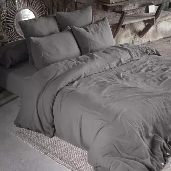 Sábana bajera en gasa de algodón (140 cm) Gaïa Gris granito 3