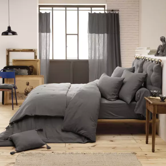 Drap housse gaze de coton (180 cm) Gaïa Gris granit 2