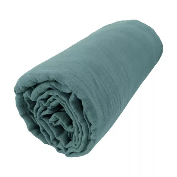 Drap housse gaze de coton (160 cm) Gaïa Bleu canard 4